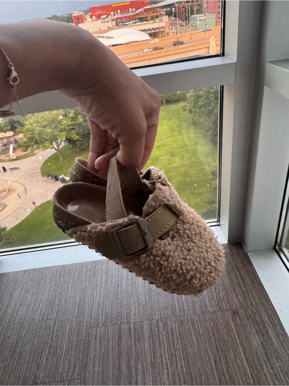 Cozy Faux-Shearling Buckle Clog - Taupe